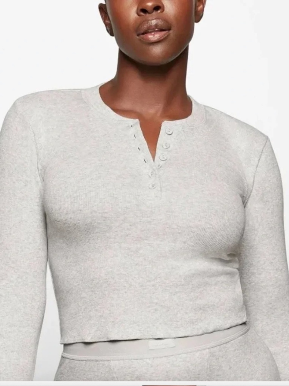 NWT Skims Cotton Rib Crop Long Sleeve Henley - XXS